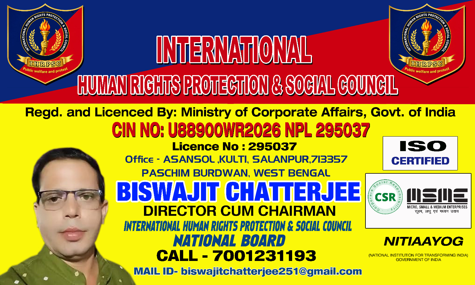 Chairman Biswajit Chatterjee - IHRPSC Banner